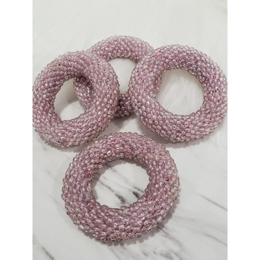 Set of 4 Beaded Napkin Rings Holders pink mauve romantic kitchen set